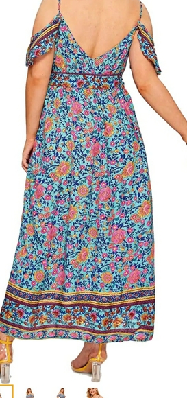 NWT☆Plus Size 3X Gorgeous Blue Floral Cold Shoulder Tie Back Maxi Dress☆Must See - Picture 2 of 9
